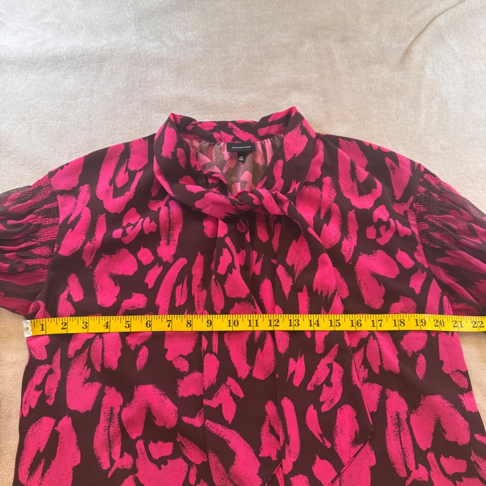 Chic Floral Glam Bow Blouse Sheer Sleeve Abstract Animal Blouse Mob Wife Sz M - Picture 8 of 11